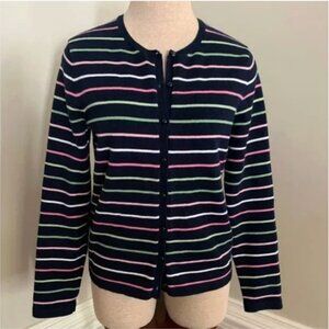 Jones New York Vintage Navy Blue Striped Button Front Cardigan P/S